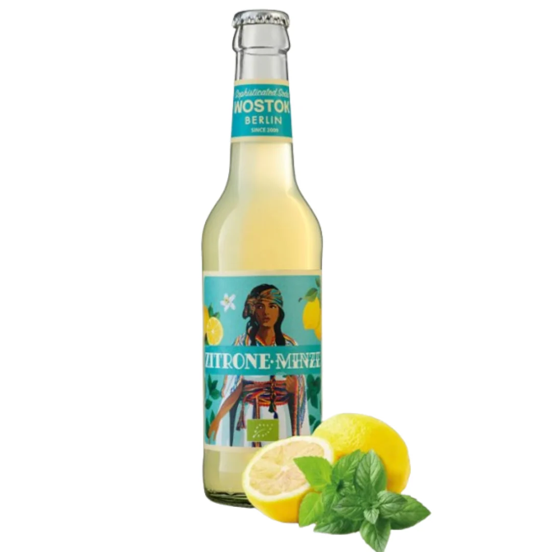 Bautura racoritoare carbogazoasa cu lamaie si menta bio 330ml Wostok