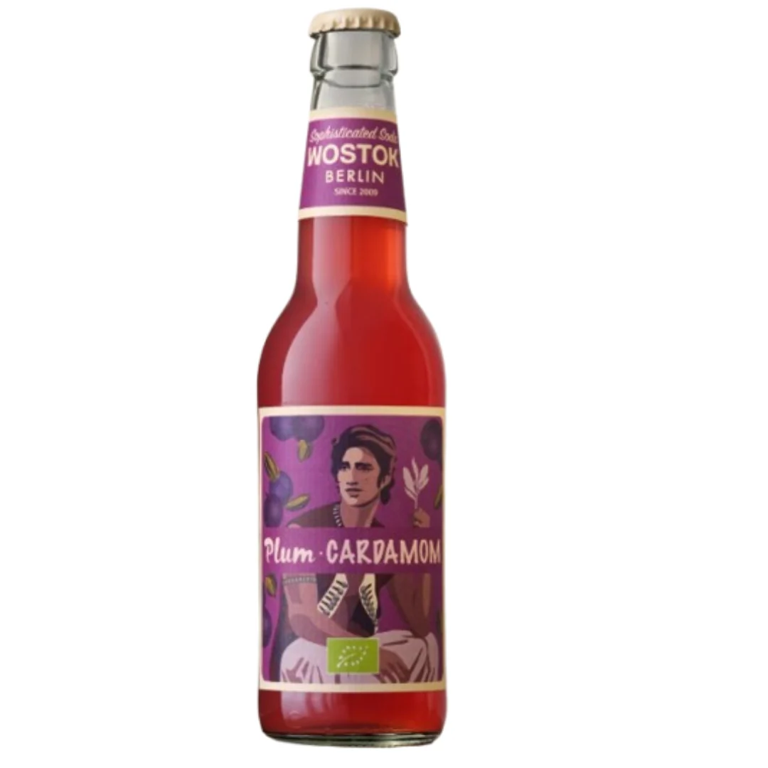 Bautura racoritoare carbogazoasa cu prune si cardamon bio 330ml Wostok