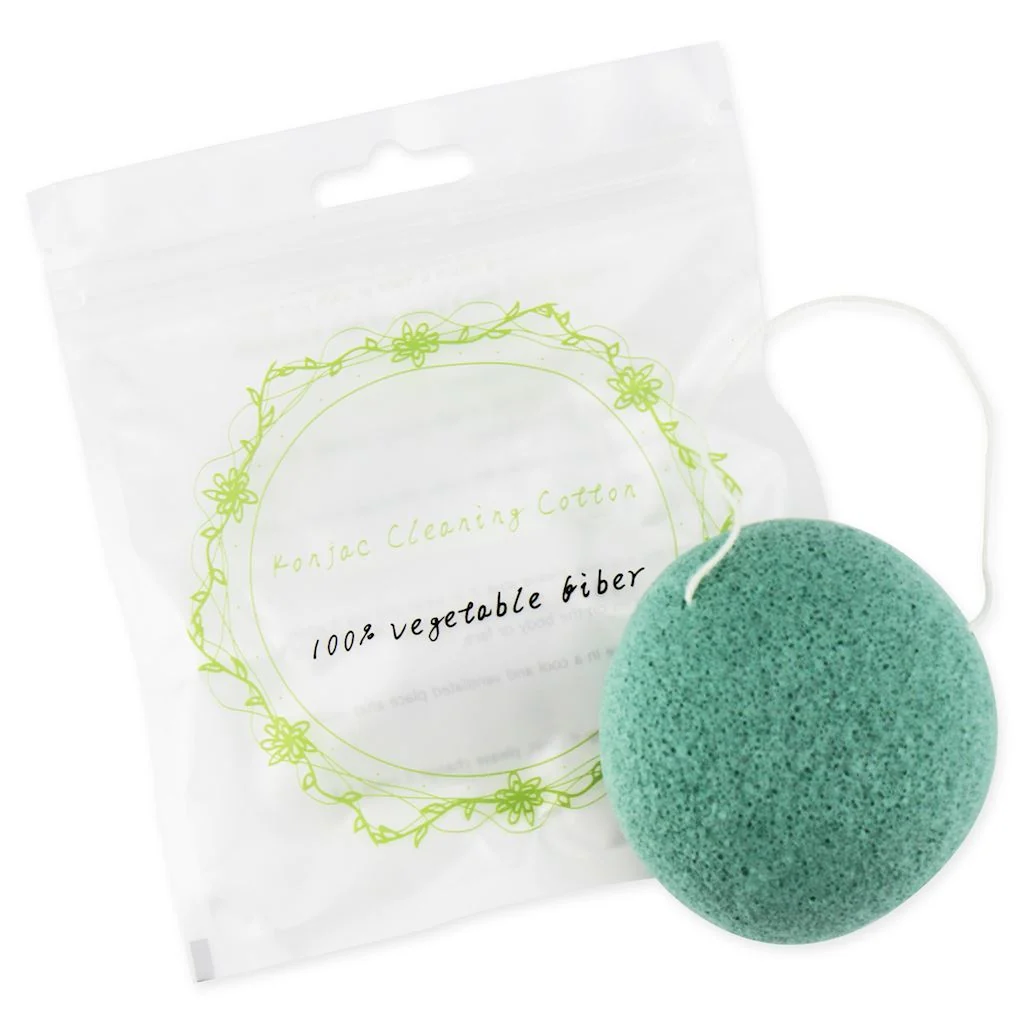 Burete de curățare facială din Konjac oval verde