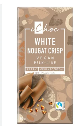Ciocolata bio vegana alba cu alune White Nougat Crisp 80g iChoc