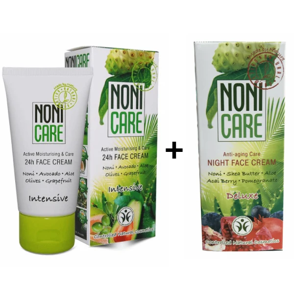 Crema de fata hidratanta 24 h 50ml + Crema de fata pentru noapte cu efect antirid 50ml Noni Care