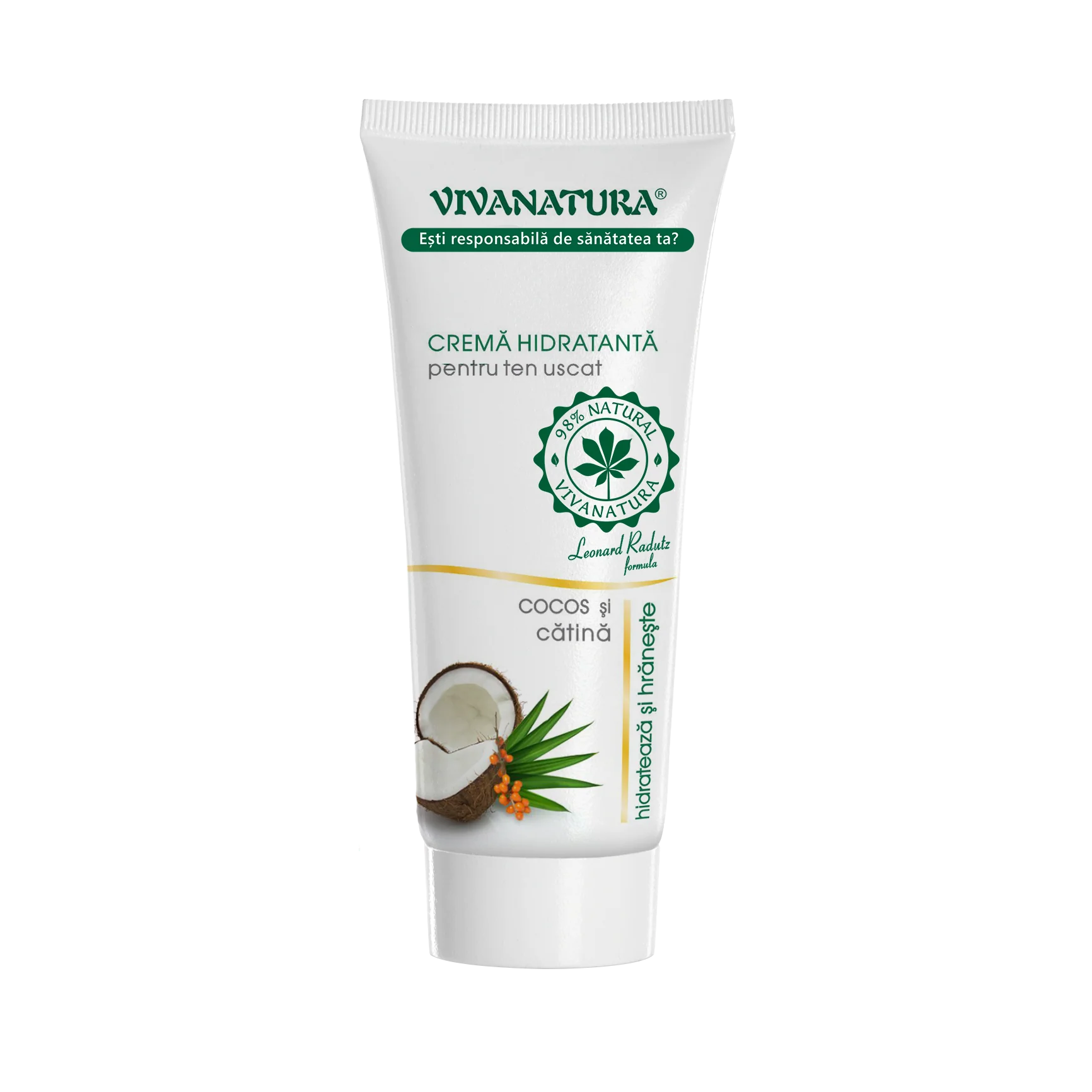 Crema hidratanta cu cocos si catina pentru ten uscat 75ml Viva Natura