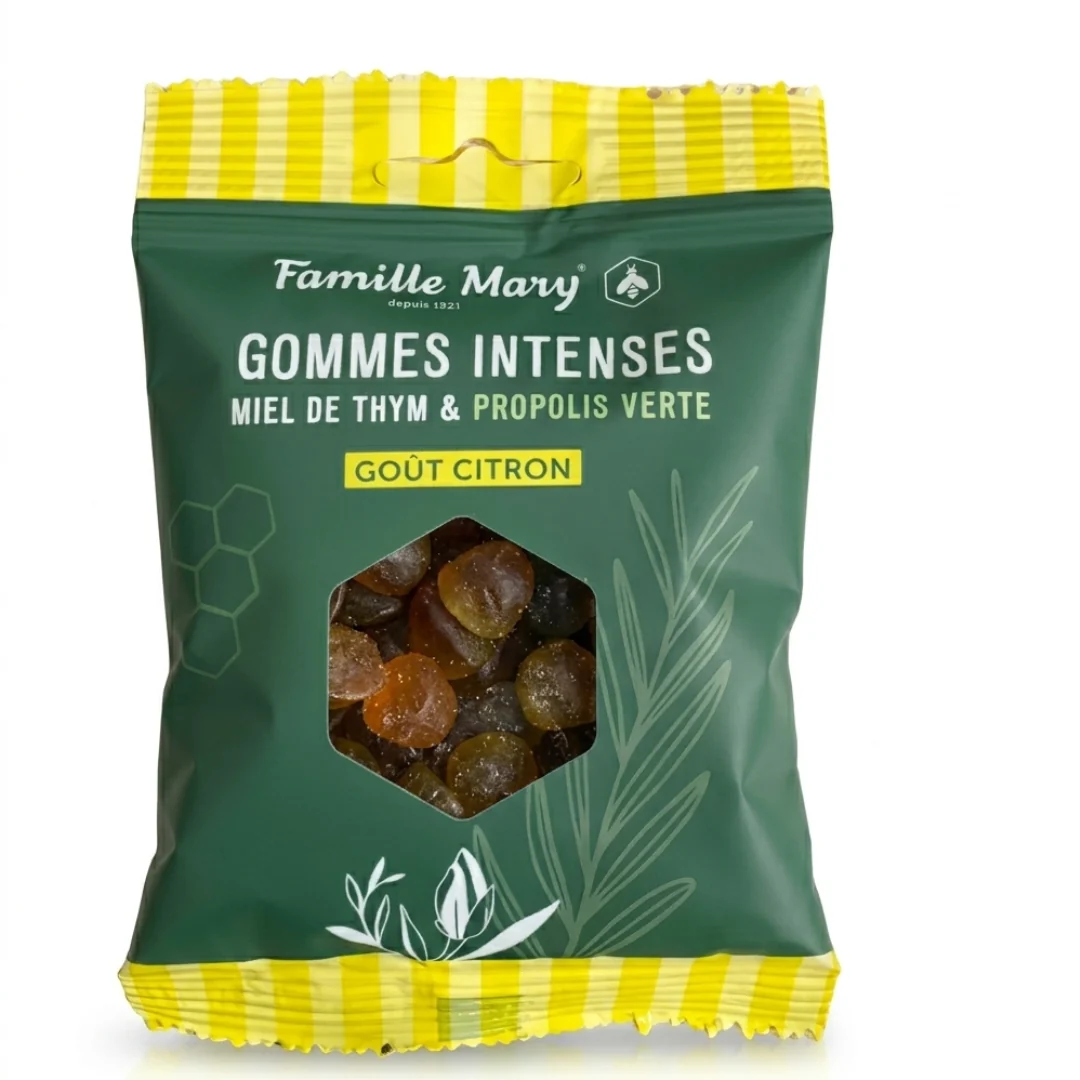Jeleuri intense cu miere de cimbru si propolis verde cu aroma de lamaie 80g Famille Mary
