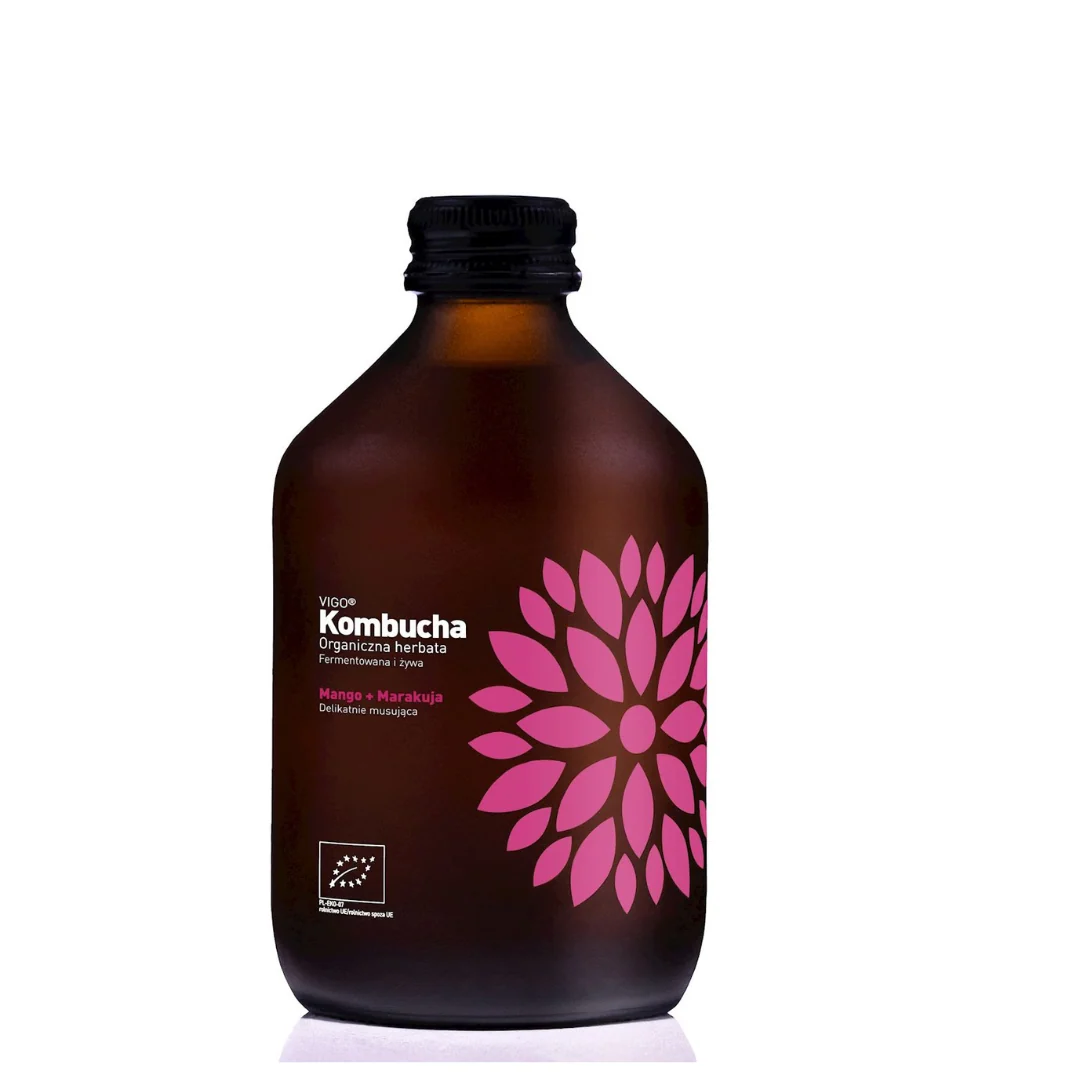 Kombucha cu mango si fructul pasiunii fara gluten Bio 330ml Vigo