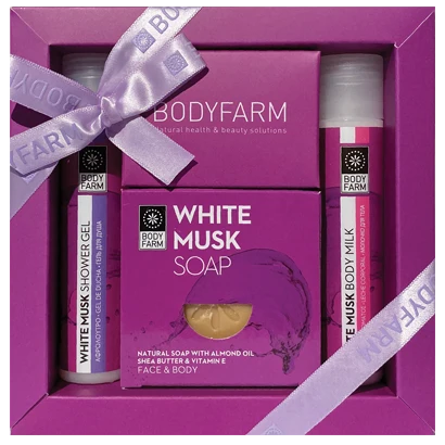 Mini Set Mosc Alb Gel de Dus 50ml + Lapte de Corp 50ml + Sapun 150g Body Farm
