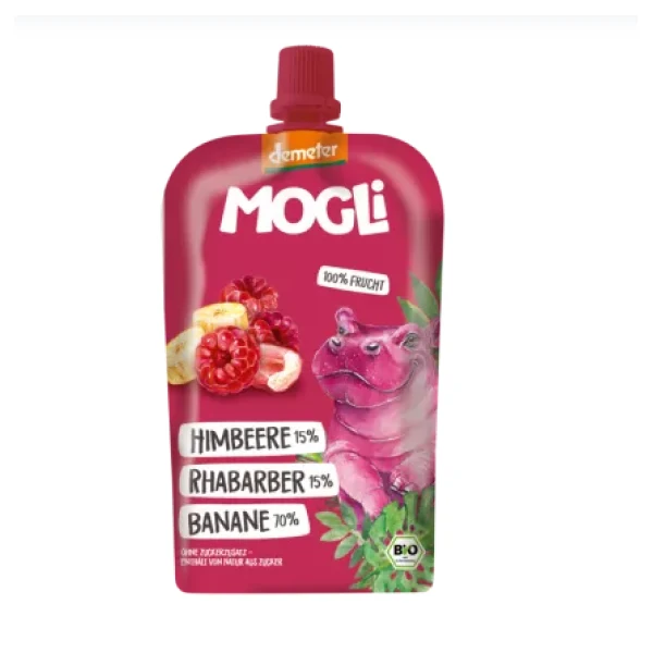 Piure bio din zmeura, rubarba si banane 120 g Mogli