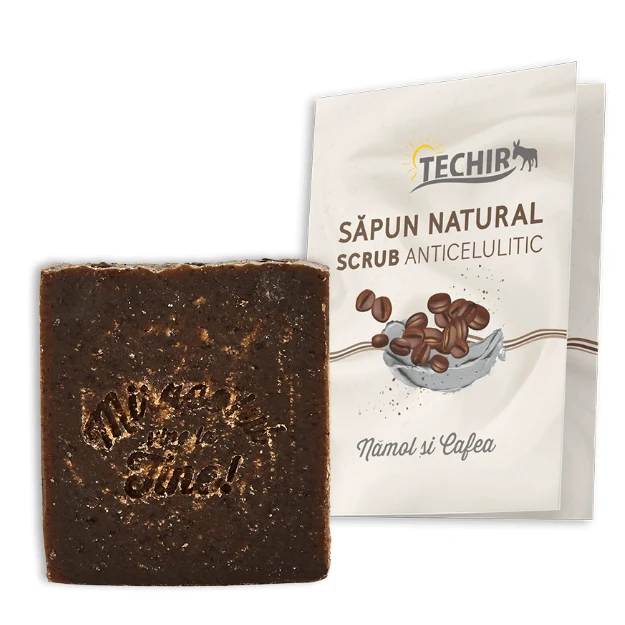 Sapun Natural Scrub Anticelulitic cu Namol Cafea si Scortisoara 120g Techir
