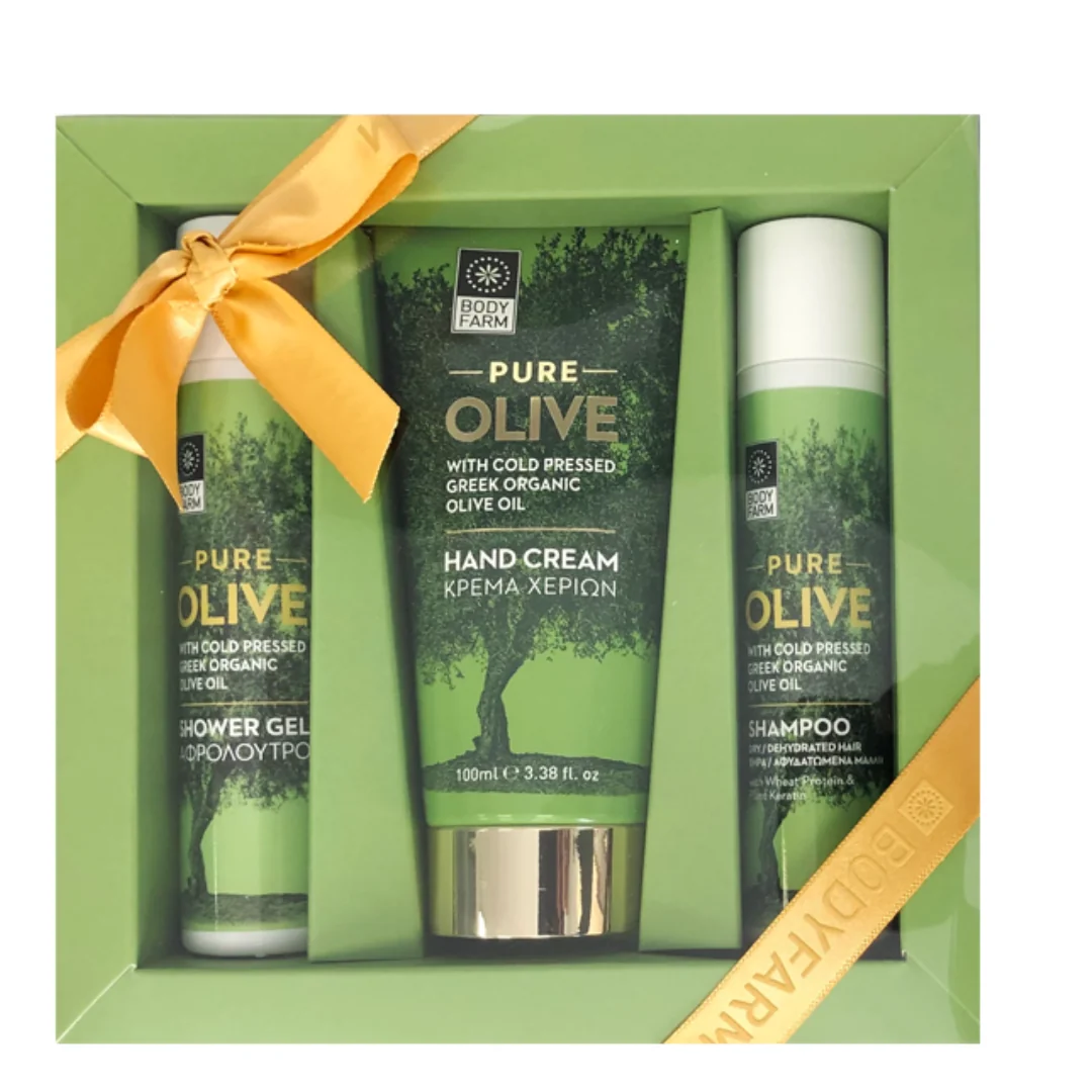 Set Pure Olive Body Farm gel de dus 50ml +crema de maini 100g + sampon 50ml
