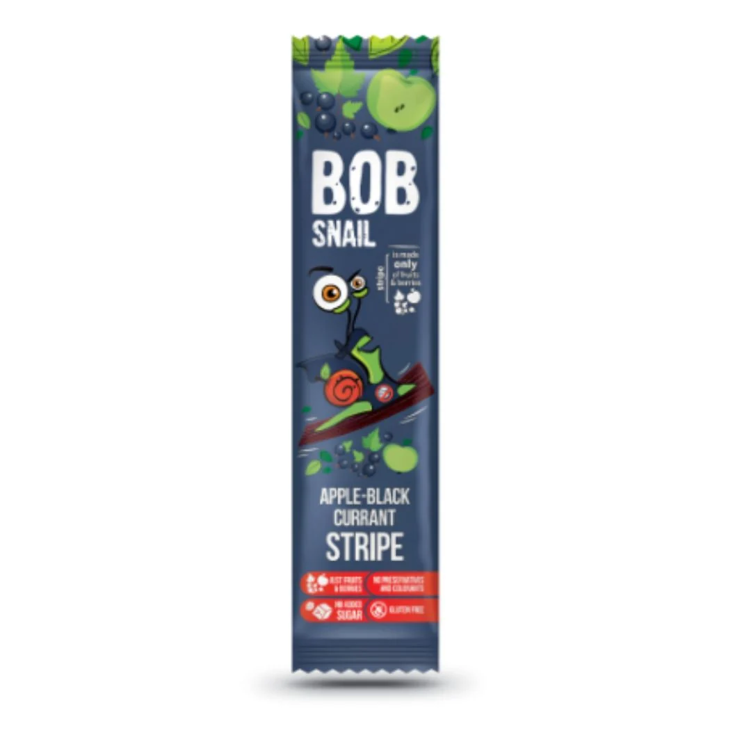 Snack stripe mere si coacaze negre fara adaos de zahar gluten 14 g - Bob snail
