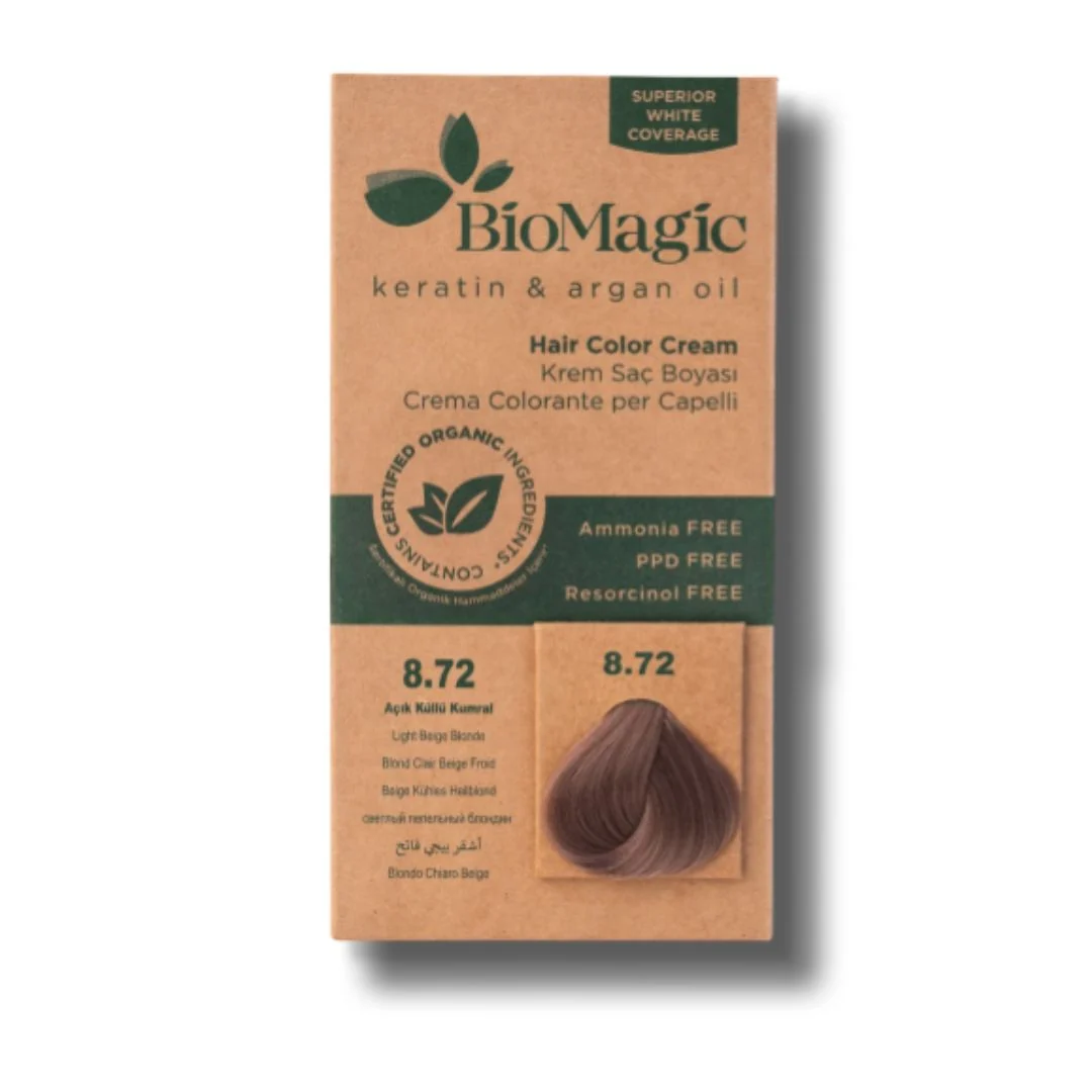 Vopsea de par fara amoniac 8.72 blond bej deschis BioMagic